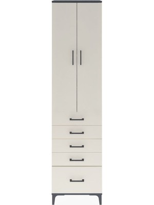 Arges Dolap 4 Raflı 5 Çekmeceli 2 Kapaklı 60X30X243 Antrasit-Aytaşı