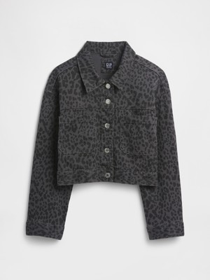 Gap Kız Çocuk Siyah Boxy Leopar Ceket