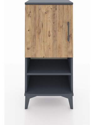 Arges Komodin 3 Raflı Tek Kapaklı 44X30X96 Antrasit-Çam