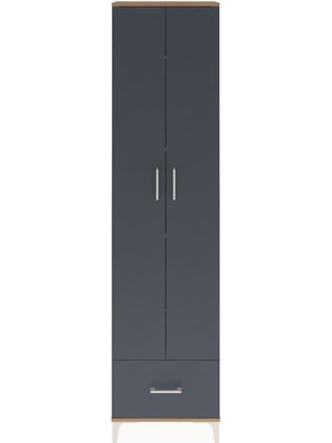 Arges Dolap 5 Raflı Tek Çekmeceli 2 Kapaklı 60X30X243 Çam-Antrasit