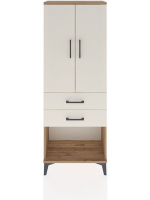 Arges Dolap 3 Raflı 2 Çekmeceli 2 Kapaklı 60X30X163 Çam-Aytaşı