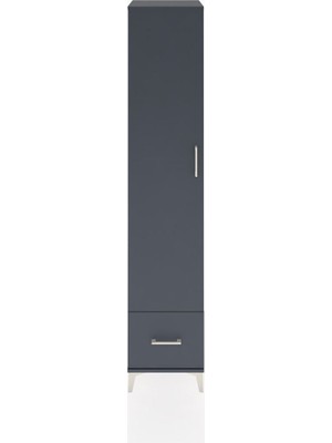 Hyperion Dolap 3 Raflı Tek Çekmeceli Tek Askılı 44X44X221 Antrasit-Antrasit