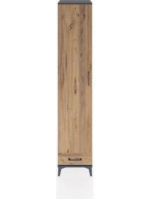 Hyperion Dolap 5 Raflı Tek Çekmeceli Tek Kapaklı 44X44X221 Antrasit-Çam