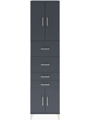 Arges Dolap 3 Raflı 4 Çekmeceli 4 Kapaklı 60X30X243 Antrasit-Antrasit