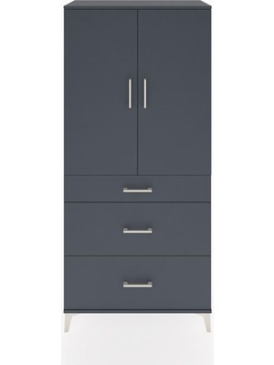 Hyperion Dolap 3 Raflı 3 Çekmeceli 2 Kapaklı 88X44X195 Antrasit-Antrasit