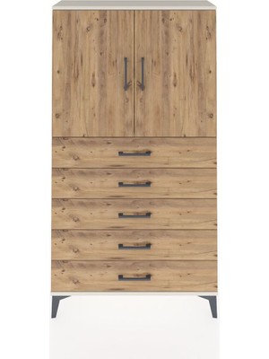 Arges Dolap 2 Raflı 5 Çekmeceli 2 Kapaklı 88X30X163 Aytaşı-Çam