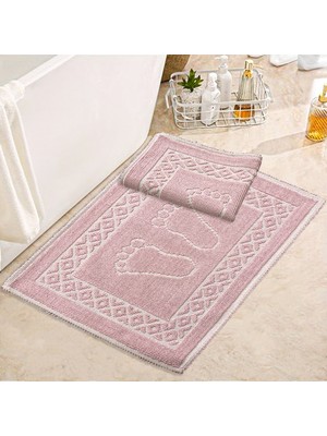 Pembe 2'li Banyo Paspası 50X70 Cm, %100 Doğal Pamuk, Rahat Ayak Paspası