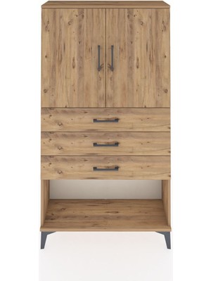 Arges Dolap 2 Raflı 3 Çekmeceli 2 Kapaklı 88X30X163 Çam-Çam