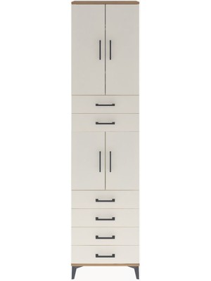 Arges Dolap 4 Raflı 6 Çekmeceli 4 Kapaklı 60X30X243 Çam-Aytaşı