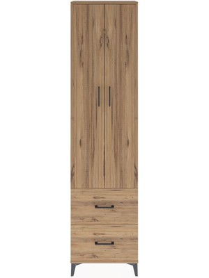 Arges Dolap 4 Raflı 2 Çekmeceli 2 Kapaklı 60X30X243 Çam-Çam