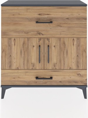 Arges Şifonyer 2 Raflı 2 Çekmeceli 2 Kapaklı 88X30X96 Antrasit-Çam