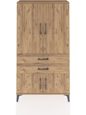 Arges Dolap 3 Raflı 2 Çekmeceli 4 Kapaklı 88X30X163 Çam-Çam