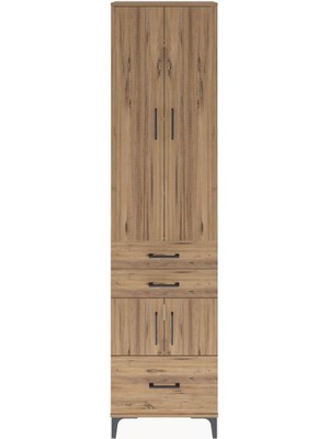 Arges Dolap 5 Raflı 3 Çekmeceli 4 Kapaklı 60X30X243 Çam-Çam