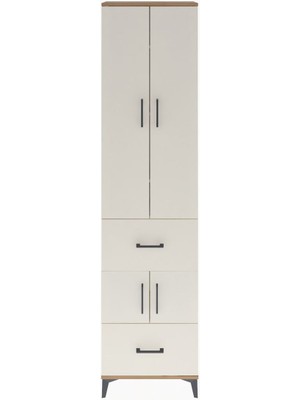 Arges Dolap 5 Raflı 2 Çekmeceli 4 Kapaklı 60X30X243 Çam-Aytaşı