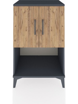 Hyperion Komodin 2 Raflı 2 Kapaklı 60X44X96 Antrasit-Çam