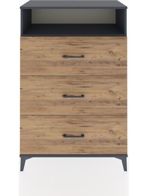 Hyperion Dolap Tek Raflı 3 Çekmeceli 88X44X134 Antrasit-Çam