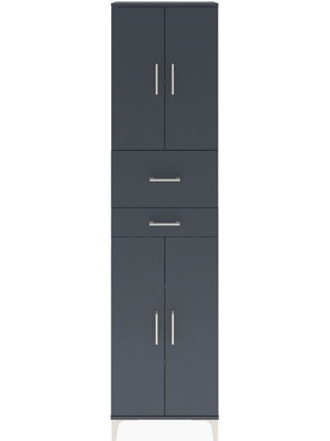 Arges Dolap 4 Raflı 2 Çekmeceli 4 Kapaklı 60X30X243 Antrasit-Antrasit