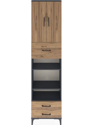 Arges Dolap 5 Raflı 3 Çekmeceli 2 Kapaklı 60X30X243 Antrasit-Çam