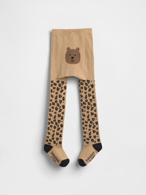 Gap Bebek Kahverengi Leopar Bear Baskılı Külotlu Çorap