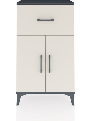 Arges Komodin Tek Raflı Tek Çekmeceli 2 Kapaklı 60X30X106 Antrasit-Aytaşı