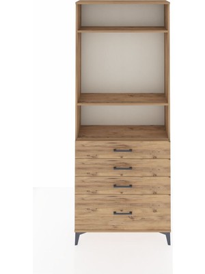 Arges Dolap 3 Raflı 4 Çekmeceli 88X30X221 Çam-Çam