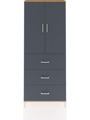 Arges Dolap 3 Raflı 3 Çekmeceli 2 Kapaklı 88X30X221 Çam-Antrasit