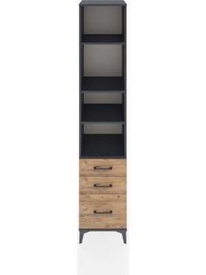 Hyperion Dolap 4 Raflı 3 Çekmeceli 44X44X221 Antrasit-Çam