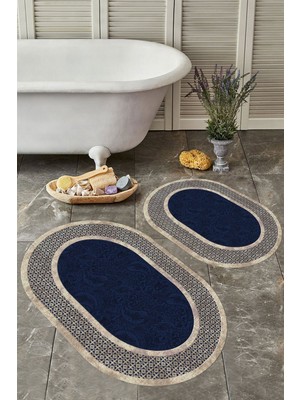Mavi 2'li Kaymaz Taban Oval Banyo Paspas Takımı