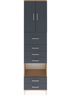 Arges Dolap 3 Raflı 6 Çekmeceli 2 Kapaklı 60X30X243 Çam-Antrasit