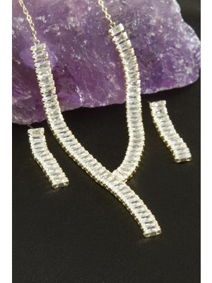 Baget Taşlı Lüks Set Kolye