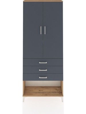 Arges Dolap 3 Raflı 3 Çekmeceli 2 Kapaklı 88X30X221 Çam-Antrasit
