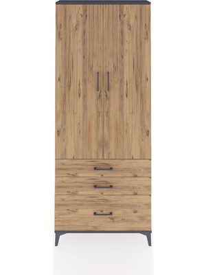 Arges Dolap 3 Raflı 3 Çekmeceli 2 Kapaklı 88X30X221 Antrasit-Çam