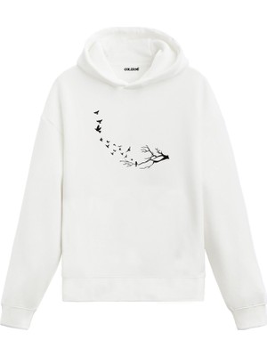 Colermi Kuş ve Ağaç Dalları Tasarım Baskılı Unisex Kapüşonlu Hoodie