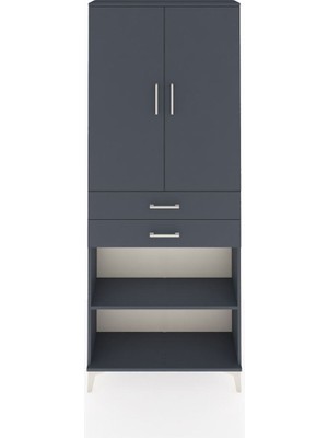 Arges Dolap 4 Raflı 2 Çekmeceli 2 Kapaklı 88X30X221 Antrasit-Antrasit