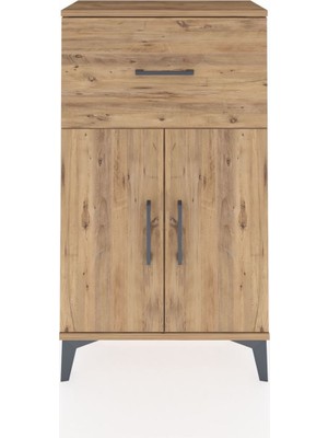 Arges Komodin Tek Raflı Tek Çekmeceli 2 Kapaklı 60X30X106 Çam-Çam