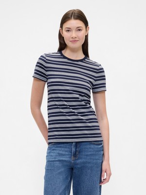 Gap Kadın Lacivert Çizgili Crewneck T-Shirt