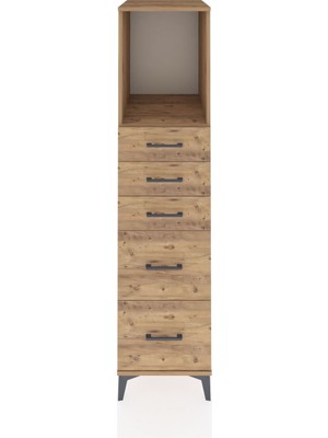 Kronos Dolap Tek Raflı 5 Çekmeceli 44X59X182 Çam-Çam