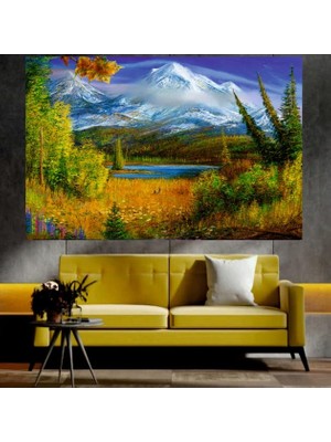 Karlı Dağ ve Doğa Manzaralı Sanatsal Dekoratif Duvar Tablosu (70X100 Cm)