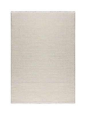 Aren Halı Gornate Çizgili Krem Polyester Kaydırmaz Taban Makine Halısı