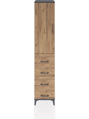 Hyperion Dolap 3 Raflı 4 Çekmeceli Tek Kapaklı 44X44X221 Antrasit-Çam