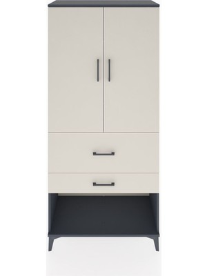 Hyperion Dolap Tek Raflı 2 Çekmeceli Tek Askılı 88X44X195 Antrasit-Aytaşı