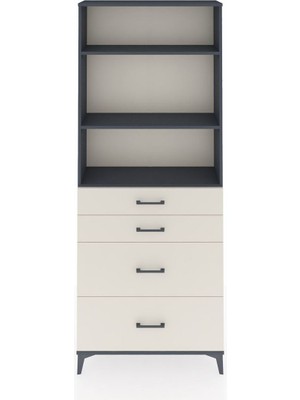 Arges Dolap 3 Raflı 4 Çekmeceli 88X30X221 Antrasit-Aytaşı