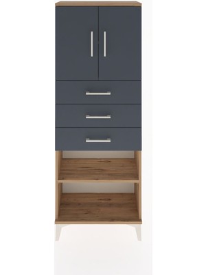 Arges Dolap 3 Raflı 3 Çekmeceli 2 Kapaklı 60X30X163 Çam-Antrasit