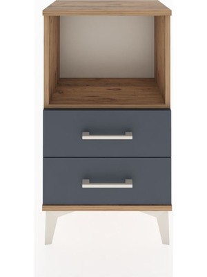 Arges Komodin Tek Raflı 2 Çekmeceli 44X30X80 Çam-Antrasit
