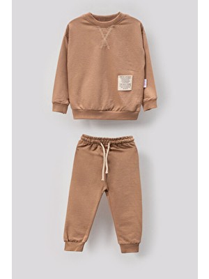 Tarz Etiketli Mevsimlik Pamuklu Bebek&çocuk 2'li Alt Üst Takım-Bej