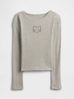 Gap Kız Çocuk Gri Fitilli Pointelle T-Shirt