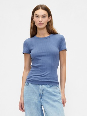 Gap Kadın Mavi Pointelle Crewneck T-Shirt