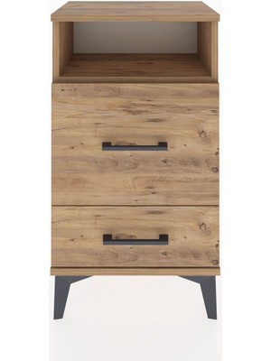 Arges Komodin Tek Raflı 2 Çekmeceli 44X30X80 Çam-Çam