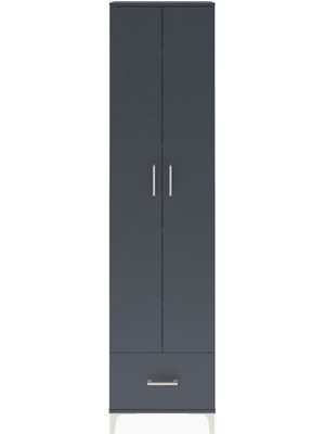 Arges Dolap 5 Raflı Tek Çekmeceli 2 Kapaklı 60X30X243 Antrasit-Antrasit