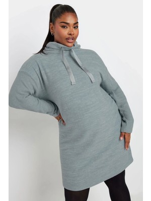 Büyük Beden Uzun Kollu Kapüşonlu Yumuşak Dokulu Sweatshirt Elbise 303590